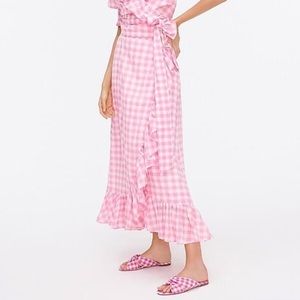 J. Crew Pink Gingham Ruffle Skirt